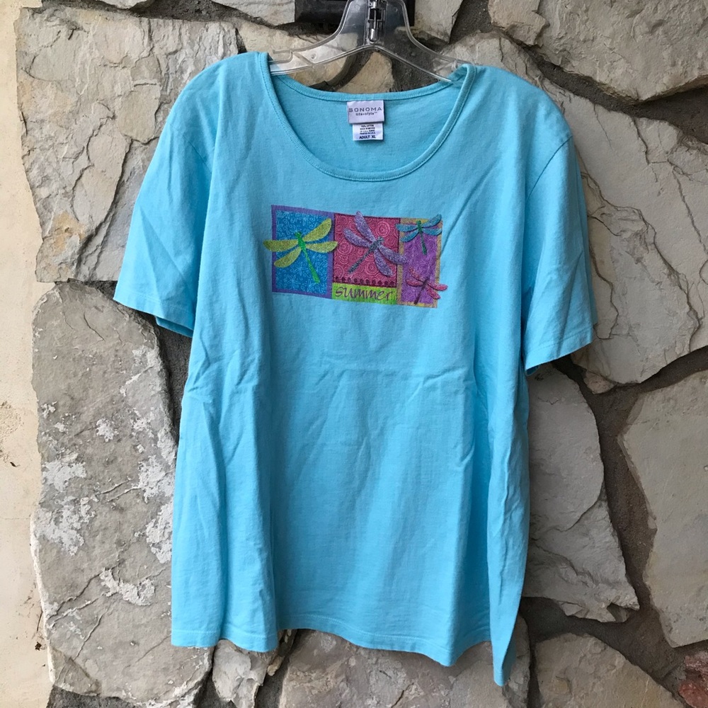 “Summer” & sparkly dragonflies tee. XL